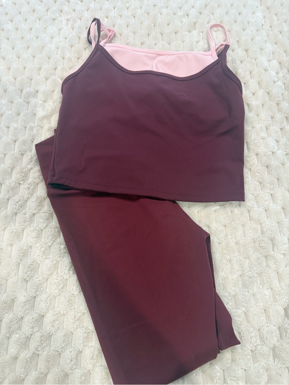 Women’s Two-Tone Cami and Legging Set - Pink & Deep Burgundy